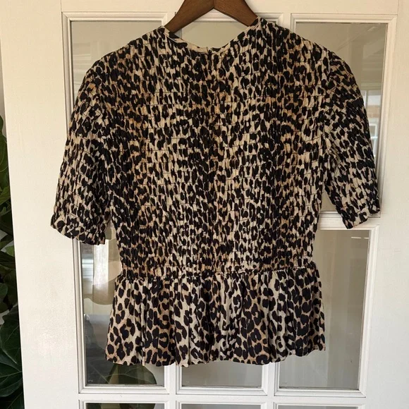 Ganni size 38 Leopard Print Peplum Top - Beige & Black - Picture 3 of 3